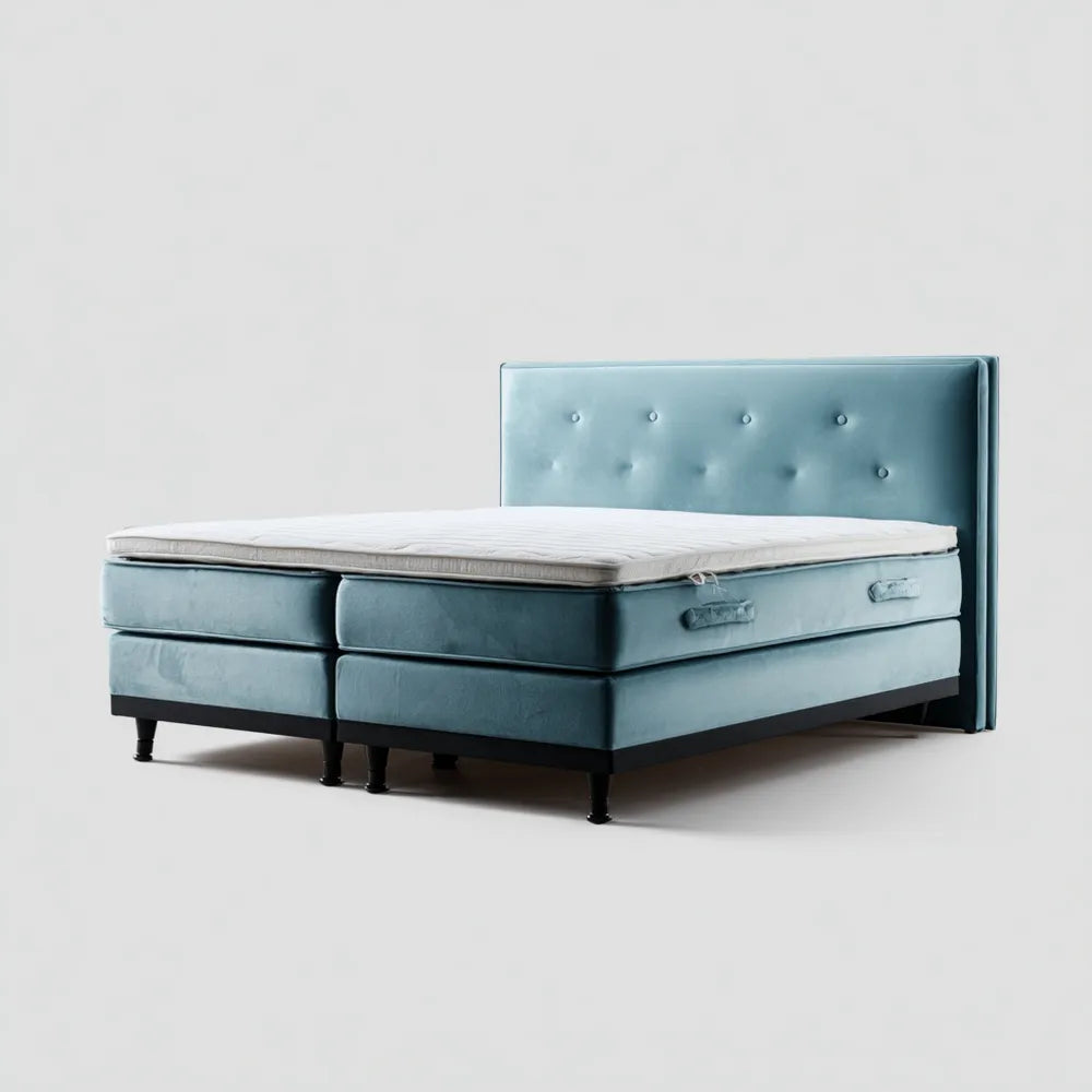 Double Bed Velvet Upholstery 200x160x100 cm - Light Blue - Modern Design