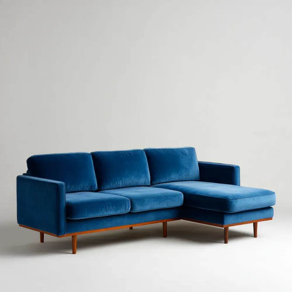 Corner Sofa Set Velvet Upholstery 250x90x80 cm - Blue - Modern Design